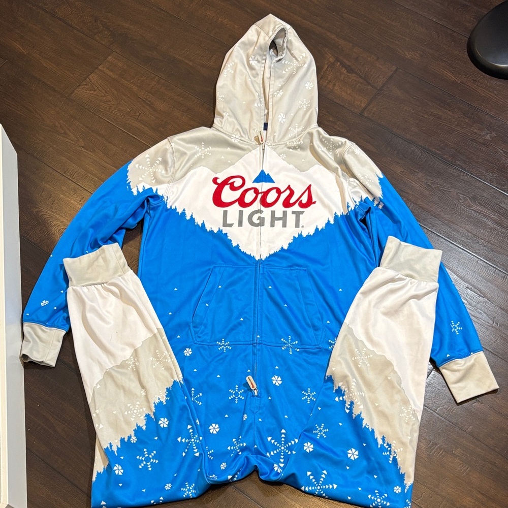 Coors Light Blue and Silver Men's Hooded One-Piece Lounge Romper